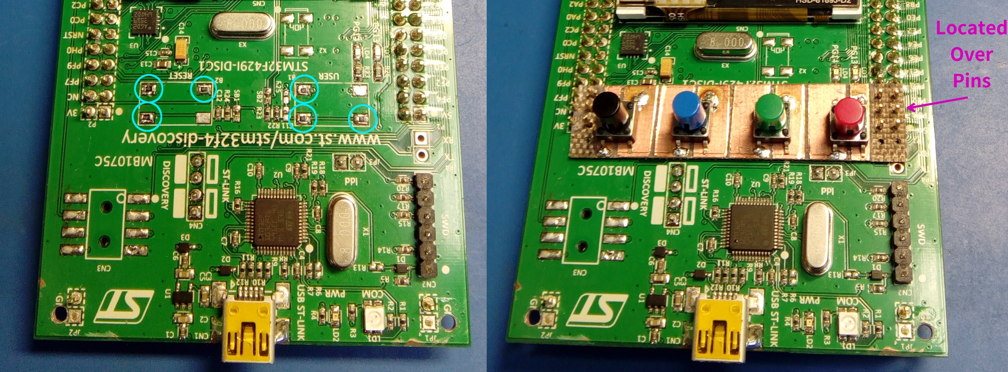 G0ETP V2 SDR 0603 Button Support Rs and Button Board Located Over Pins