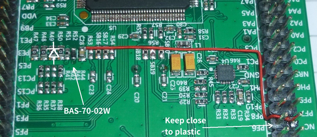 G0ETP V2 SDR Addition of Vbat diode and feed wire